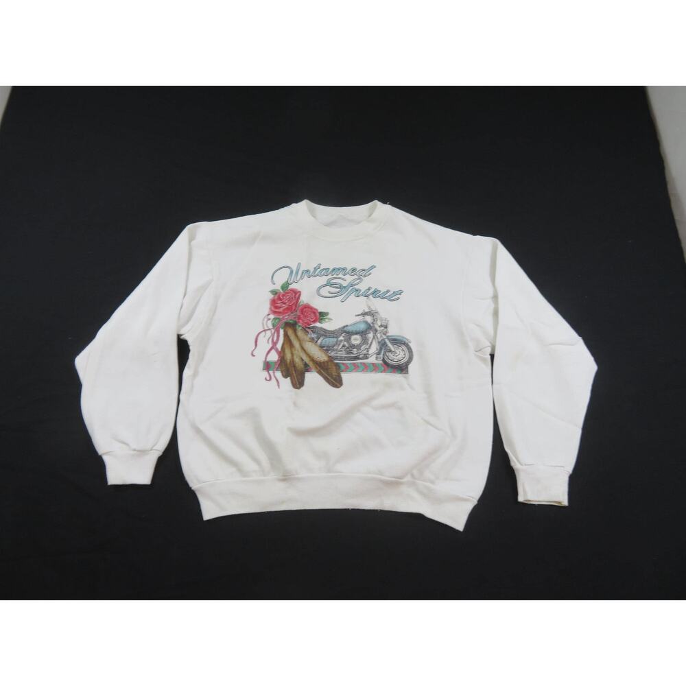 Untamed Spirit Motorcycle Sweatshirt, White Blue Womens Sz XL? 1990s